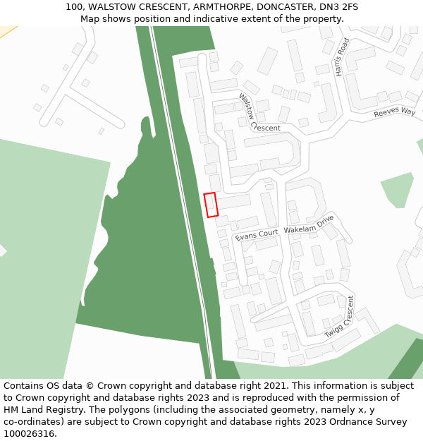 100, WALSTOW CRESCENT, ARMTHORPE, DONCASTER, DN3 2FS: Location map and indicative extent of plot