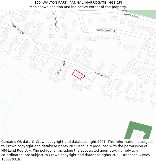 100, WALTON PARK, PANNAL, HARROGATE, HG3 1RJ: Location map and indicative extent of plot