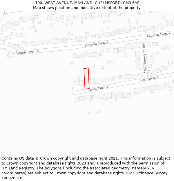 100, WEST AVENUE, MAYLAND, CHELMSFORD, CM3 6AF: Location map and indicative extent of plot