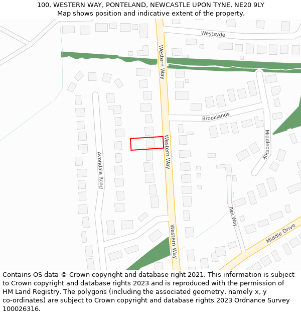 100, WESTERN WAY, PONTELAND, NEWCASTLE UPON TYNE, NE20 9LY: Location map and indicative extent of plot