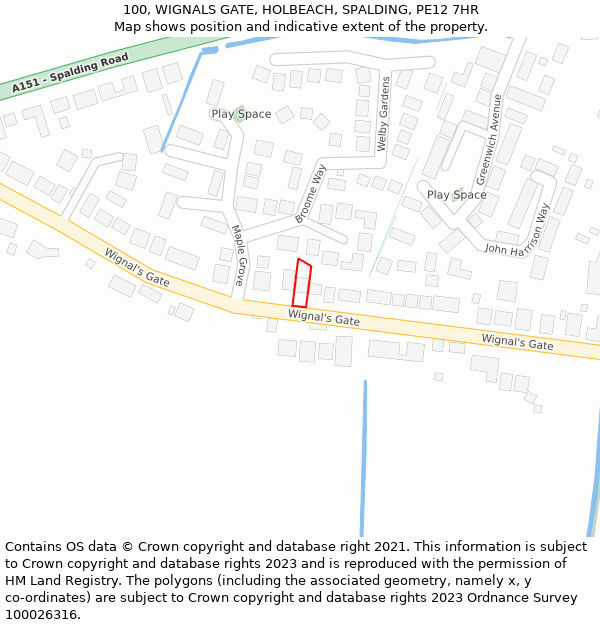 100, WIGNALS GATE, HOLBEACH, SPALDING, PE12 7HR: Location map and indicative extent of plot