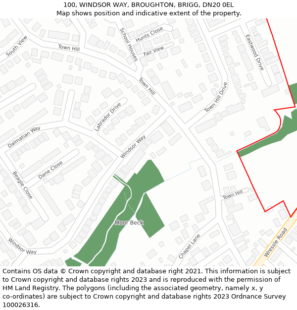 100, WINDSOR WAY, BROUGHTON, BRIGG, DN20 0EL: Location map and indicative extent of plot