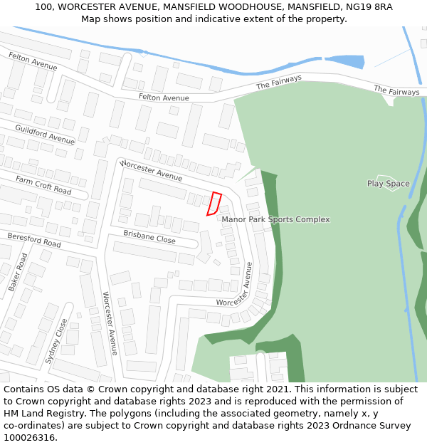 100, WORCESTER AVENUE, MANSFIELD WOODHOUSE, MANSFIELD, NG19 8RA: Location map and indicative extent of plot