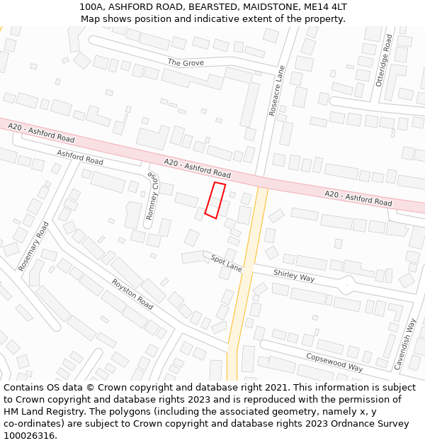 100A, ASHFORD ROAD, BEARSTED, MAIDSTONE, ME14 4LT: Location map and indicative extent of plot