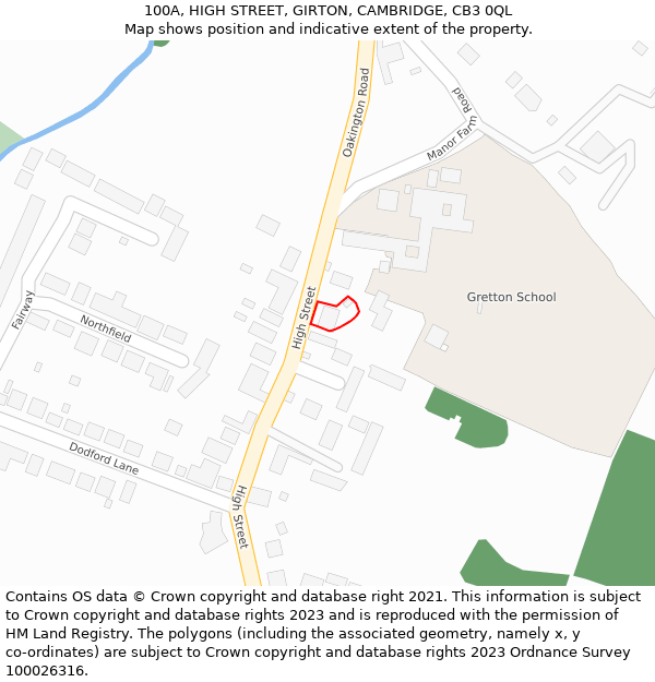100A, HIGH STREET, GIRTON, CAMBRIDGE, CB3 0QL: Location map and indicative extent of plot