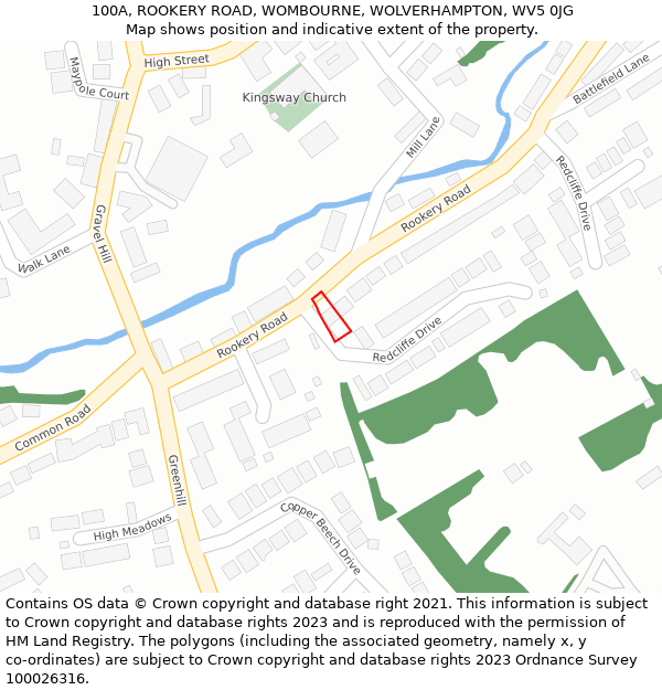 100A, ROOKERY ROAD, WOMBOURNE, WOLVERHAMPTON, WV5 0JG: Location map and indicative extent of plot