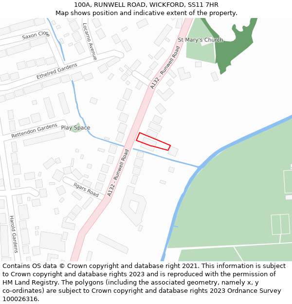 100A, RUNWELL ROAD, WICKFORD, SS11 7HR: Location map and indicative extent of plot