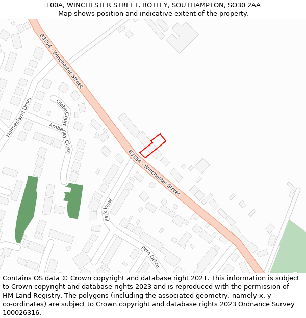 100A, WINCHESTER STREET, BOTLEY, SOUTHAMPTON, SO30 2AA: Location map and indicative extent of plot