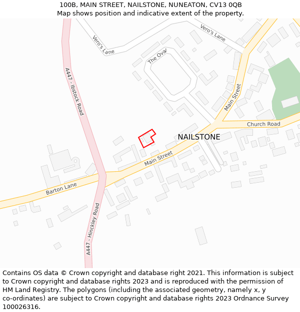 100B, MAIN STREET, NAILSTONE, NUNEATON, CV13 0QB: Location map and indicative extent of plot