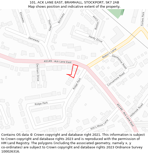101, ACK LANE EAST, BRAMHALL, STOCKPORT, SK7 2AB: Location map and indicative extent of plot
