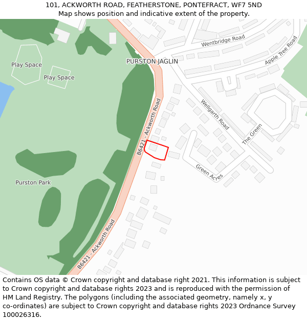 101, ACKWORTH ROAD, FEATHERSTONE, PONTEFRACT, WF7 5ND: Location map and indicative extent of plot