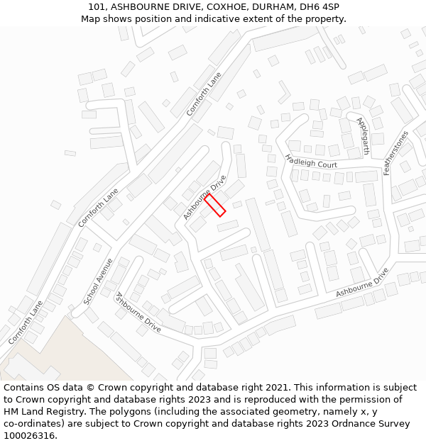 101, ASHBOURNE DRIVE, COXHOE, DURHAM, DH6 4SP: Location map and indicative extent of plot