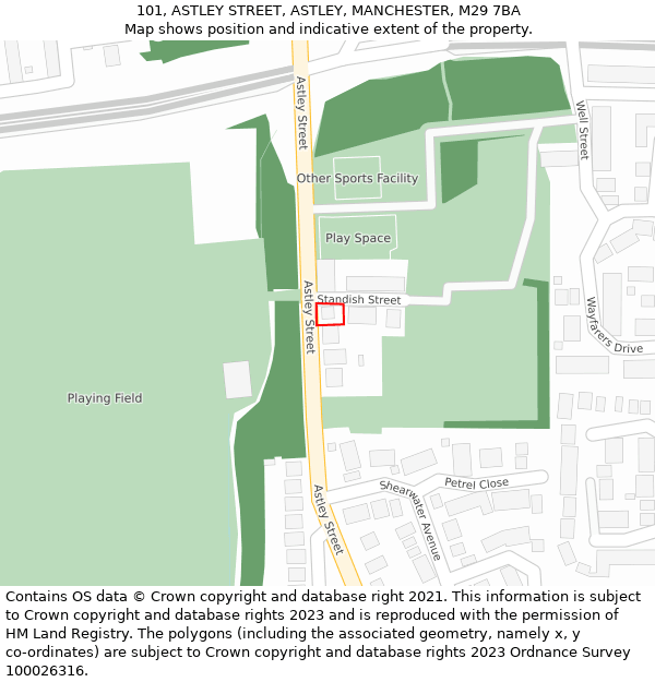 101, ASTLEY STREET, ASTLEY, MANCHESTER, M29 7BA: Location map and indicative extent of plot