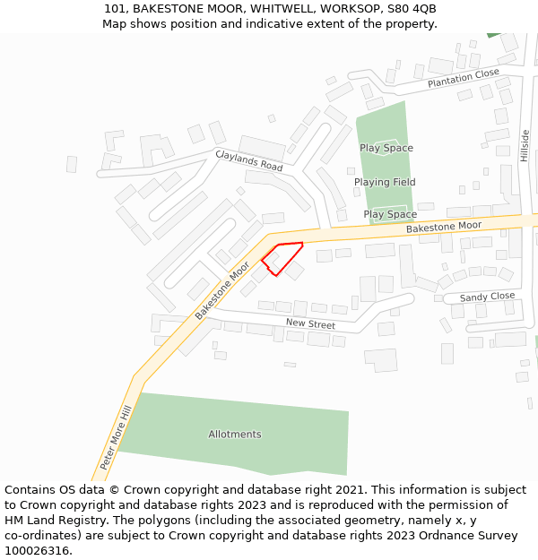 101, BAKESTONE MOOR, WHITWELL, WORKSOP, S80 4QB: Location map and indicative extent of plot