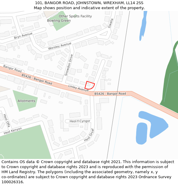 101, BANGOR ROAD, JOHNSTOWN, WREXHAM, LL14 2SS: Location map and indicative extent of plot