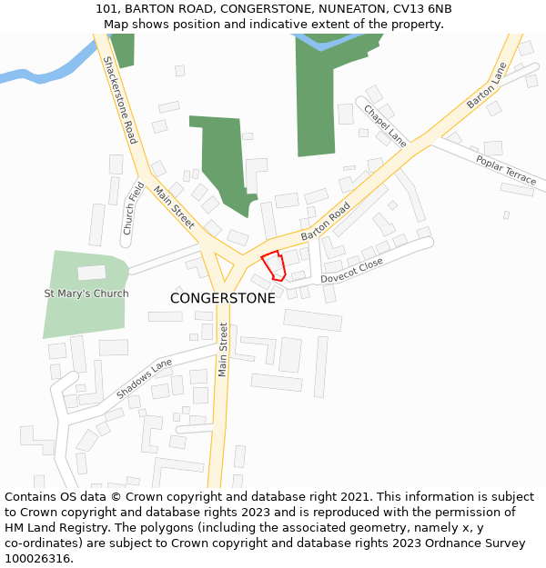 101, BARTON ROAD, CONGERSTONE, NUNEATON, CV13 6NB: Location map and indicative extent of plot