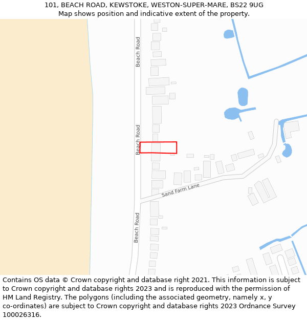 101, BEACH ROAD, KEWSTOKE, WESTON-SUPER-MARE, BS22 9UG: Location map and indicative extent of plot