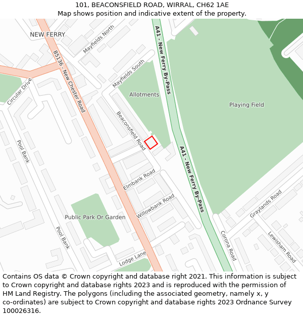 101, BEACONSFIELD ROAD, WIRRAL, CH62 1AE: Location map and indicative extent of plot