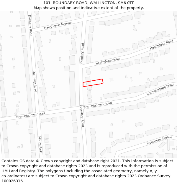 101, BOUNDARY ROAD, WALLINGTON, SM6 0TE: Location map and indicative extent of plot