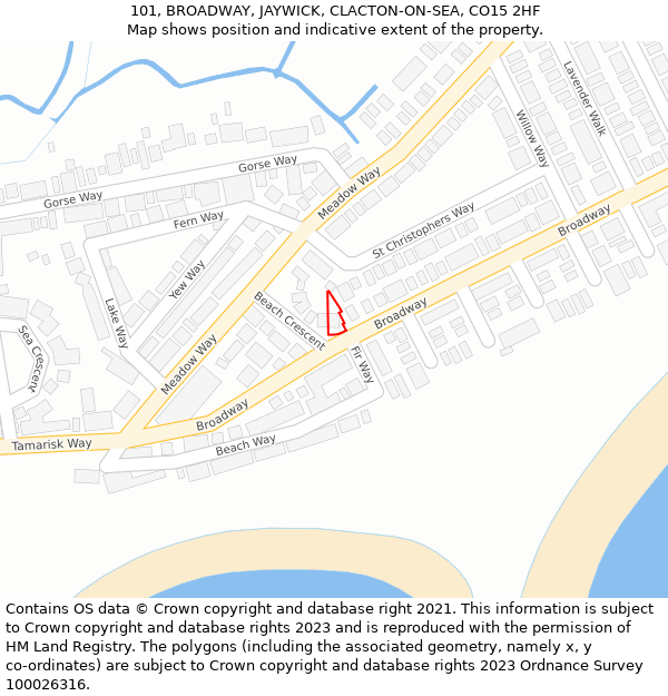 101, BROADWAY, JAYWICK, CLACTON-ON-SEA, CO15 2HF: Location map and indicative extent of plot