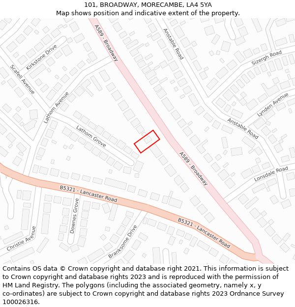 101, BROADWAY, MORECAMBE, LA4 5YA: Location map and indicative extent of plot