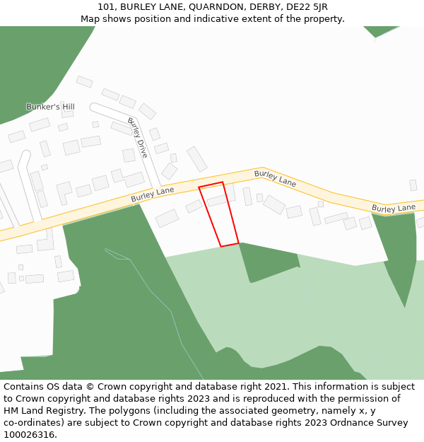 101, BURLEY LANE, QUARNDON, DERBY, DE22 5JR: Location map and indicative extent of plot