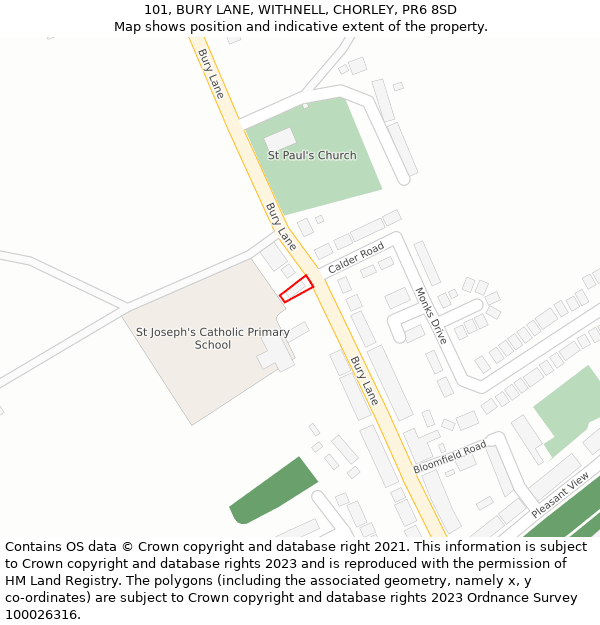 101, BURY LANE, WITHNELL, CHORLEY, PR6 8SD: Location map and indicative extent of plot
