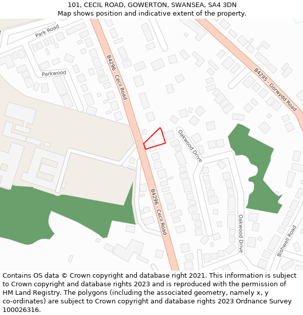 101, CECIL ROAD, GOWERTON, SWANSEA, SA4 3DN: Location map and indicative extent of plot