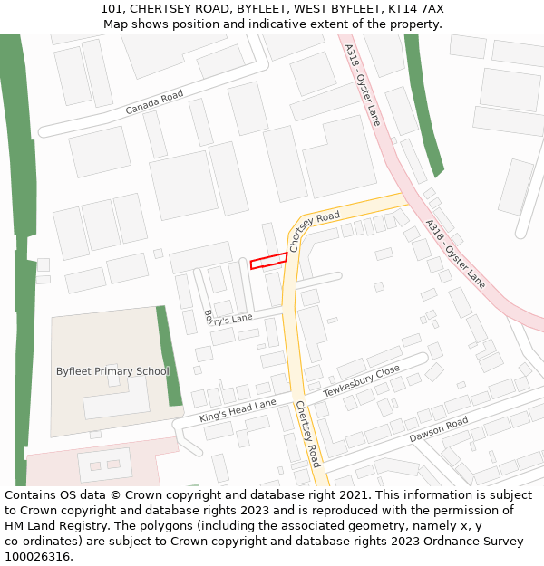 101, CHERTSEY ROAD, BYFLEET, WEST BYFLEET, KT14 7AX: Location map and indicative extent of plot