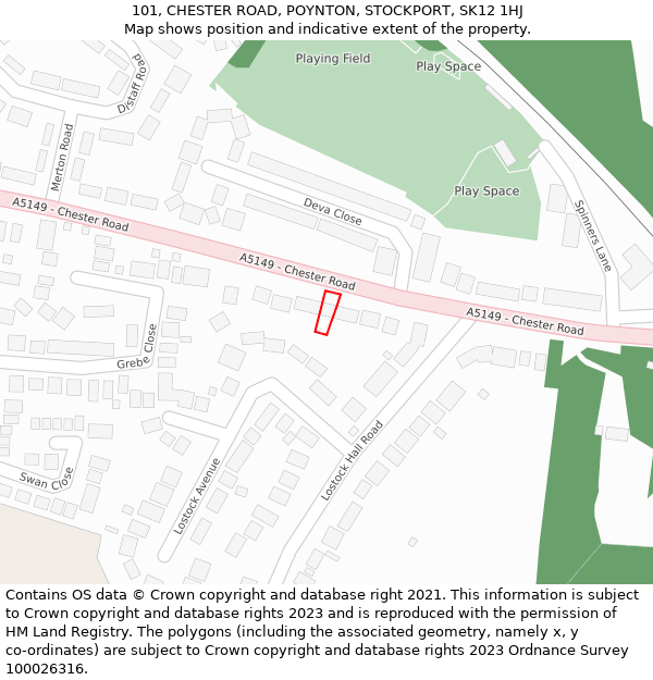 101, CHESTER ROAD, POYNTON, STOCKPORT, SK12 1HJ: Location map and indicative extent of plot
