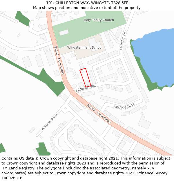 101, CHILLERTON WAY, WINGATE, TS28 5FE: Location map and indicative extent of plot
