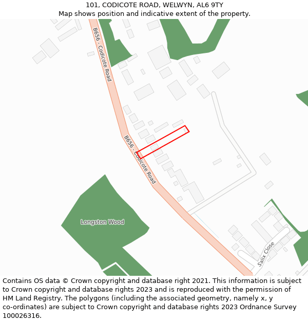101, CODICOTE ROAD, WELWYN, AL6 9TY: Location map and indicative extent of plot