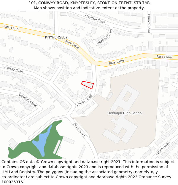 101, CONWAY ROAD, KNYPERSLEY, STOKE-ON-TRENT, ST8 7AR: Location map and indicative extent of plot