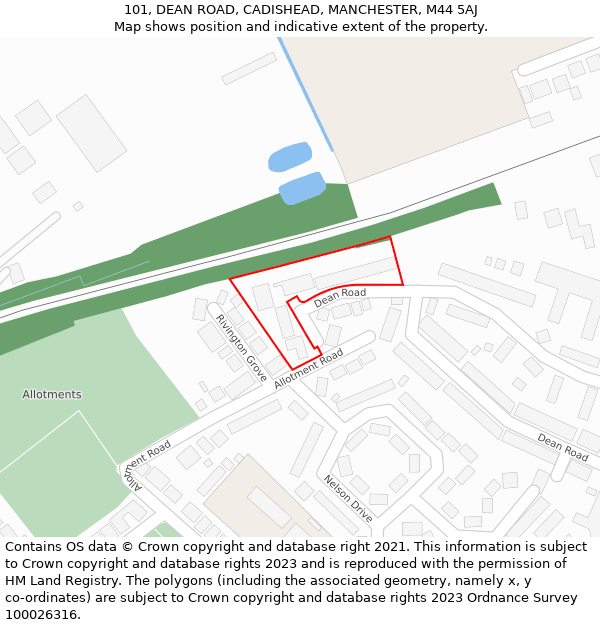 101, DEAN ROAD, CADISHEAD, MANCHESTER, M44 5AJ: Location map and indicative extent of plot