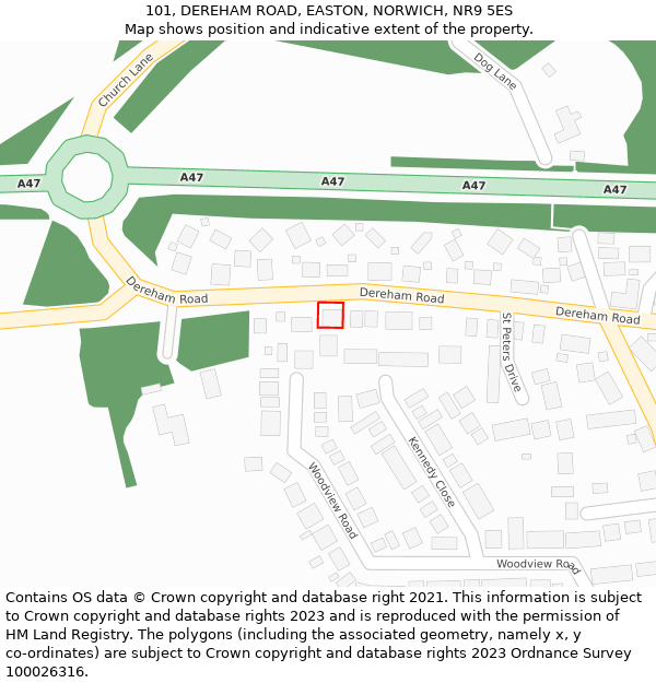 101, DEREHAM ROAD, EASTON, NORWICH, NR9 5ES: Location map and indicative extent of plot