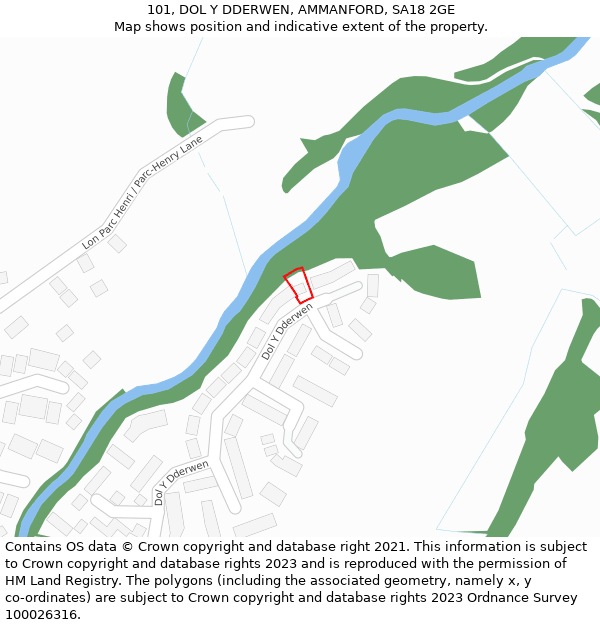 101, DOL Y DDERWEN, AMMANFORD, SA18 2GE: Location map and indicative extent of plot