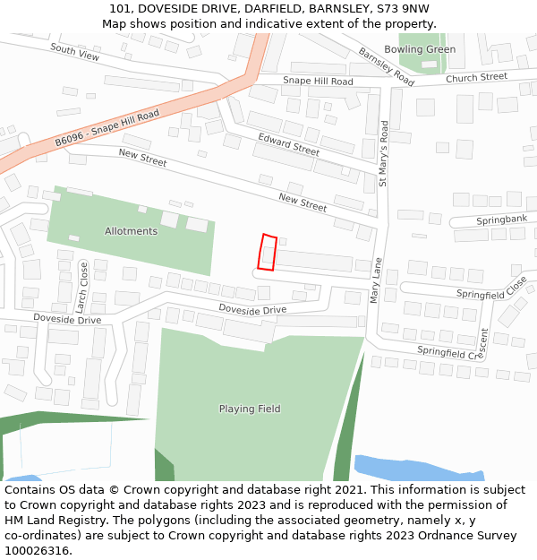 101, DOVESIDE DRIVE, DARFIELD, BARNSLEY, S73 9NW: Location map and indicative extent of plot