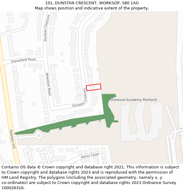 101, DUNSTAN CRESCENT, WORKSOP, S80 1AG: Location map and indicative extent of plot