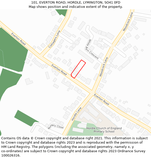 101, EVERTON ROAD, HORDLE, LYMINGTON, SO41 0FD: Location map and indicative extent of plot