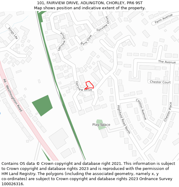 101, FAIRVIEW DRIVE, ADLINGTON, CHORLEY, PR6 9ST: Location map and indicative extent of plot