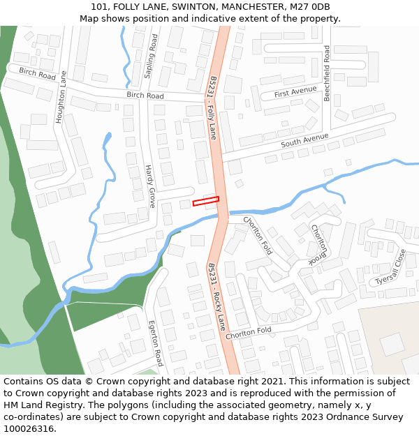 101, FOLLY LANE, SWINTON, MANCHESTER, M27 0DB: Location map and indicative extent of plot