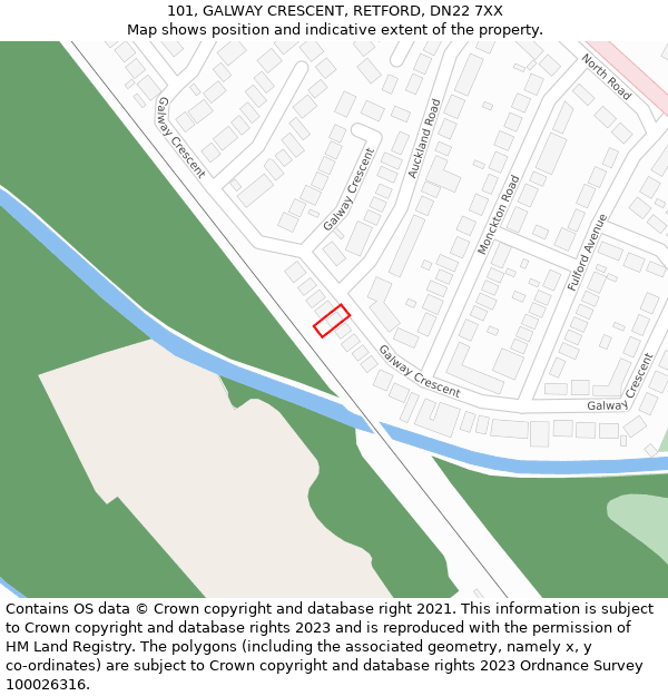 101, GALWAY CRESCENT, RETFORD, DN22 7XX: Location map and indicative extent of plot