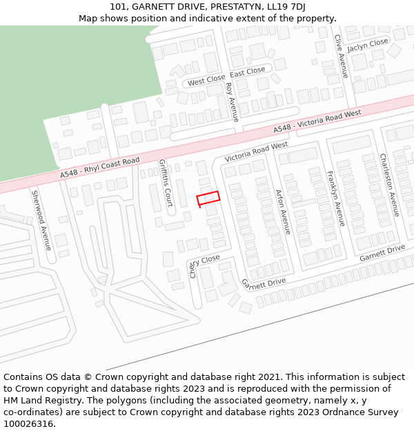 101, GARNETT DRIVE, PRESTATYN, LL19 7DJ: Location map and indicative extent of plot