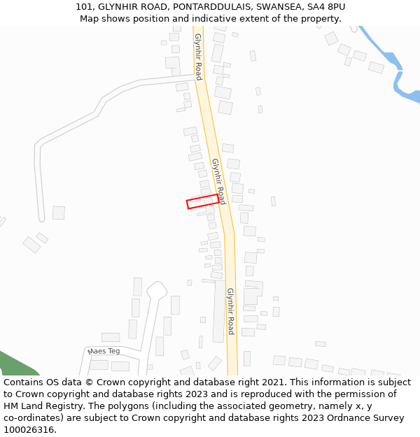 101, GLYNHIR ROAD, PONTARDDULAIS, SWANSEA, SA4 8PU: Location map and indicative extent of plot