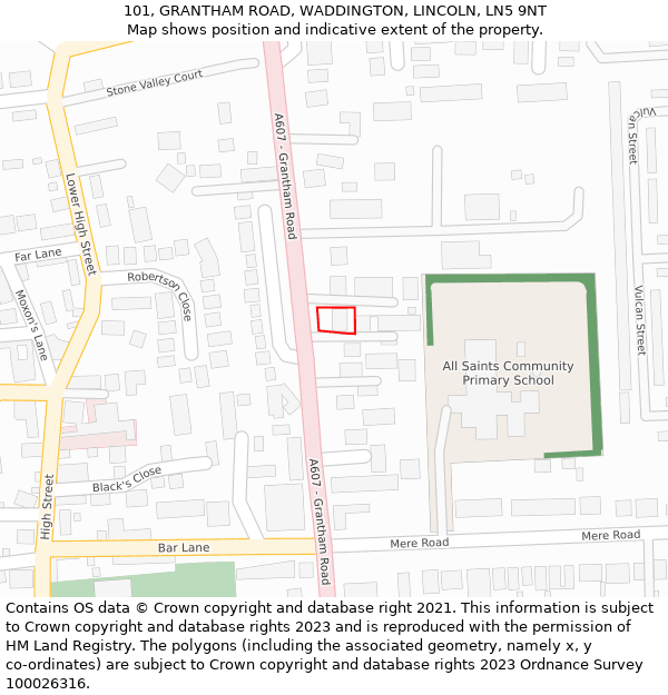 101, GRANTHAM ROAD, WADDINGTON, LINCOLN, LN5 9NT: Location map and indicative extent of plot
