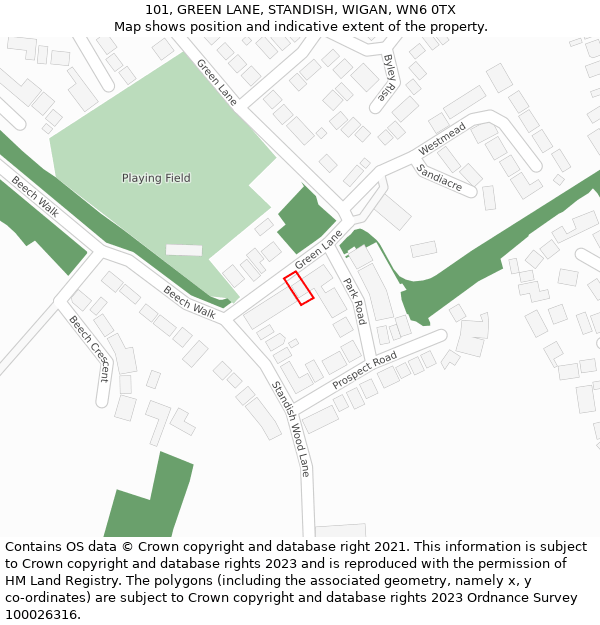 101, GREEN LANE, STANDISH, WIGAN, WN6 0TX: Location map and indicative extent of plot