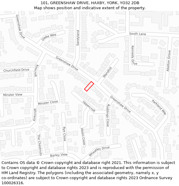 101, GREENSHAW DRIVE, HAXBY, YORK, YO32 2DB: Location map and indicative extent of plot