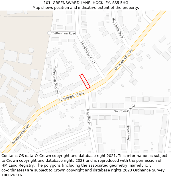 101, GREENSWARD LANE, HOCKLEY, SS5 5HG: Location map and indicative extent of plot