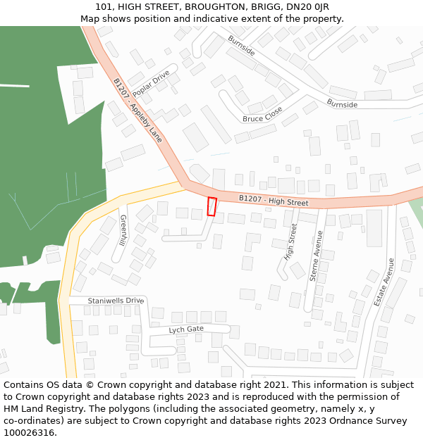 101, HIGH STREET, BROUGHTON, BRIGG, DN20 0JR: Location map and indicative extent of plot