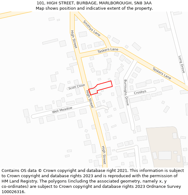 101, HIGH STREET, BURBAGE, MARLBOROUGH, SN8 3AA: Location map and indicative extent of plot